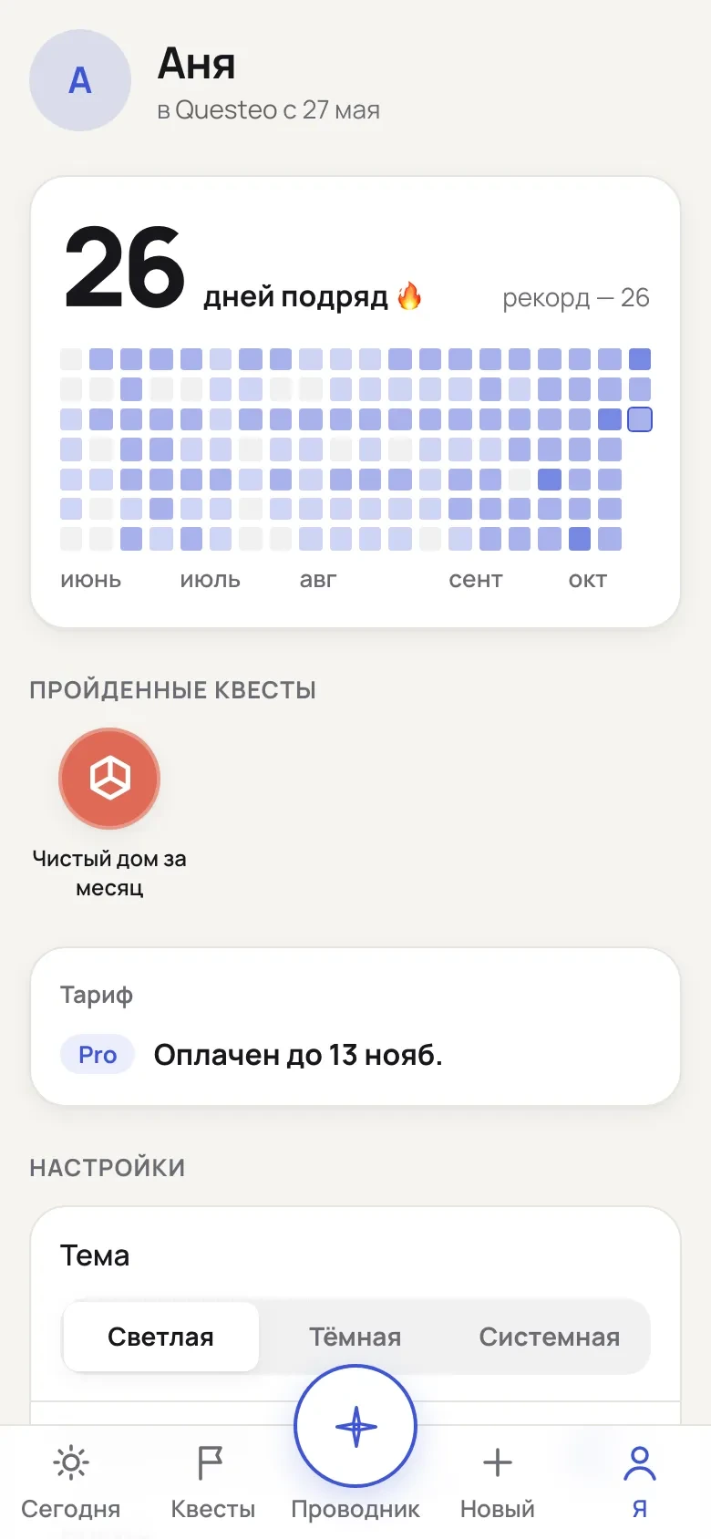 Сетка активности и серия дней
